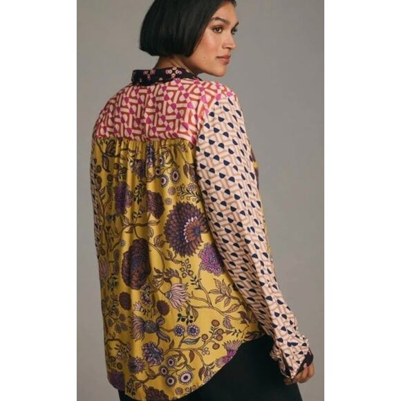 New Maeve x Anthropologie PAZ Button Down 1X Multicolored Floral Abstract Blouse - Picture 3 of 12